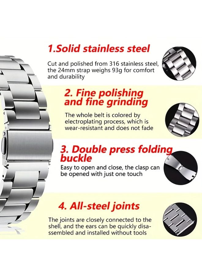 22mm Mixed Color Stainless Steel Watch Band Replacement For Samsung Galaxy Garmin Ticwatch Fossil Smartwatch - Image 3